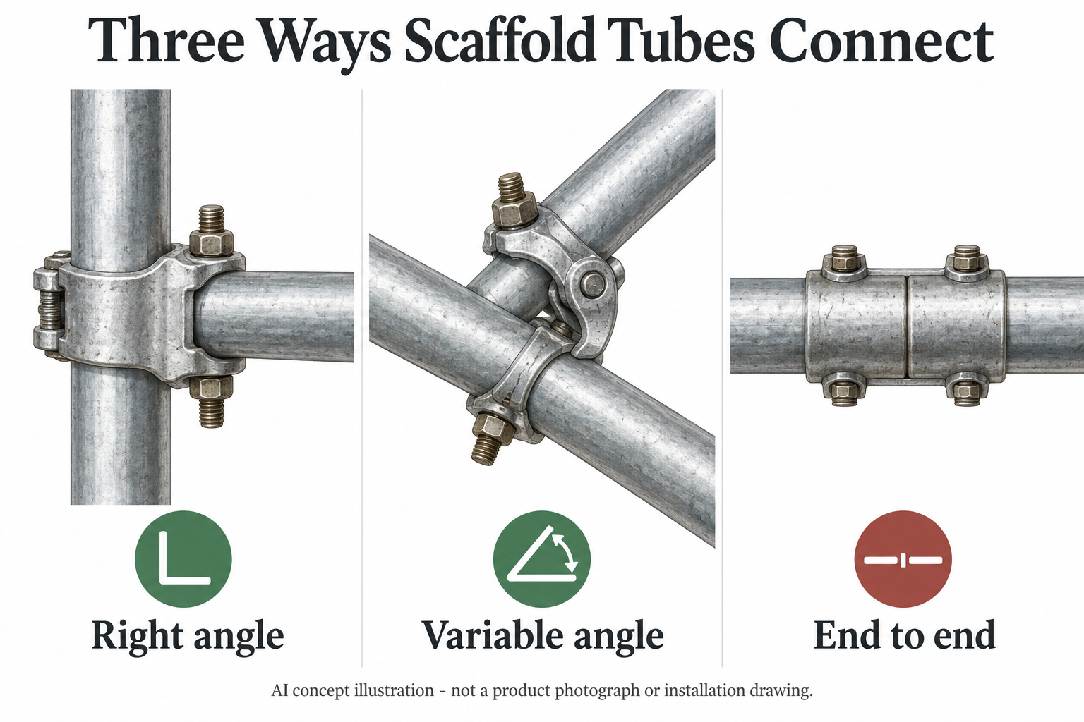 Trois façons de raccorder les tubes d'échafaudage